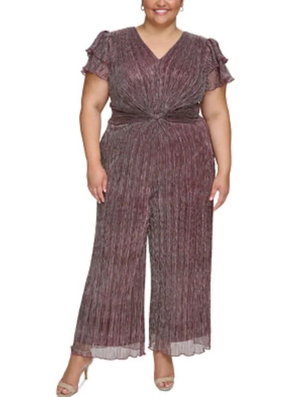 Vince Camuto Crinkle Metallic Wide Leg Jumpsuit Size 20W